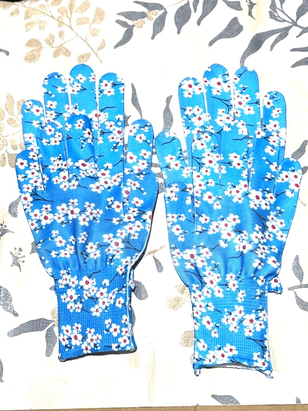 Blue Floral Garden Gloves 2 pairs